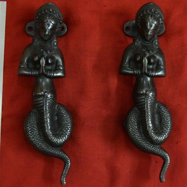 Mermaid Shape Door Pull | Brass Poison Lady Door Handle Pair | Welcome Entrance Door Pull Set