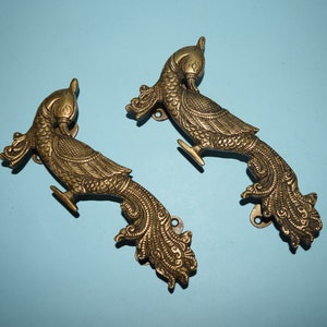 Handmade Brass Engraved Peacock Door Pull | New Rare Antique Look Peafowl Door Handle