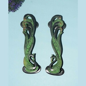 Peacock Figure Door Handle | Brass Engraving Peacock Door Pull | Home Window Pull