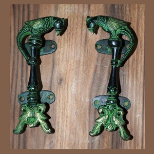 Sitting Parrot Door Pull Set | Brass Bird Shape Door Handle | Peafowl Design Room Door Decoration