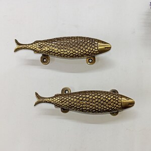 Lacquered Brass Fish Cupboard Handle Pair | Ocean Fish Shape Interior Door Pull Set