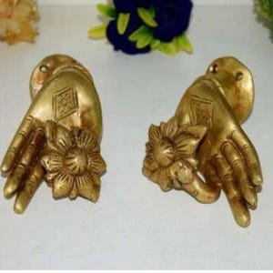 Brass Hand Door Handle Pair | Girl Hand Flower Shape Door Pull | Window Door Decor