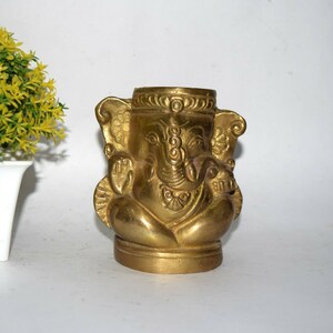 Messing Ganpati Blumentopf | Baby Ganesha Form Stifthalter | Bürotischdekoration
