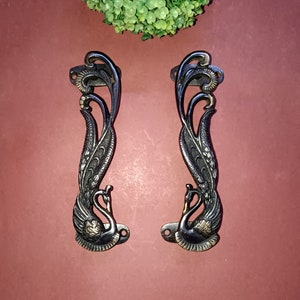 Para klamek do drzwi Peacock | Owalna podstawa, uchwyt do drzwi w stylu wiejskim | Piękny motyw ptaków