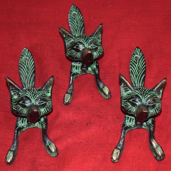 Vintage Style Fox Head Shape Knocker | Brass Wolf Animal Cabinet Drawer Pull Knob | Halloween Forest Theme Housewarming Lodge