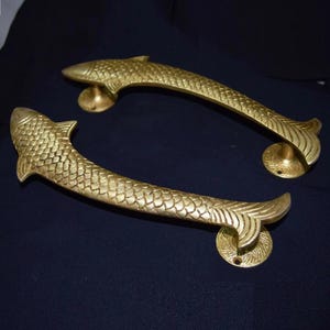 Brass Metal Fish Grab Door Handle | Ocean Theme Home Door Pull Hardware Showpiece WSR