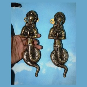 Snake Queen Door Handle Pair | Brass Handicrafts mermaid Front Door Pull