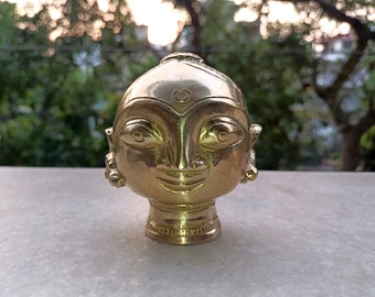 Gauri Head Sculpture Casting Metal Face Gangaur Lady | Consort of Shiva Deity Brass Goddess Parvati Shelf Statue | Weight- 700 Grams Approx.