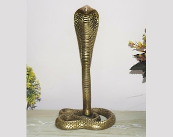 Brass Animal Handcarved Snake Figurine | Cobra Naag Devta Housewarming Statue | Office Reception House Welcome Décor