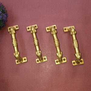 Köksskåpshandtag med elefanthuvuddesign | Dörrhandtag i mässing med andligt tema (2 set - 4 delar)