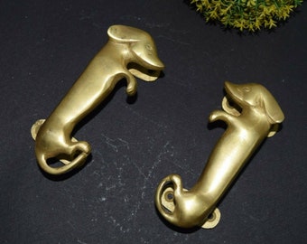 Pet Dog Door Pull Set | Brass Dachshund Door Handle | Cute Dog Room Decoration