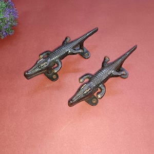 Brass Crocodile Door Pull | Lizard Door Handle Pair | Wild Animal Theme Decor