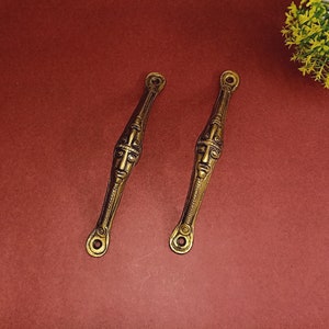 Primitive Man Engraved Door Handle Pair | Brass Bastar Art Theme Bedroom Door Puller Set Hardware