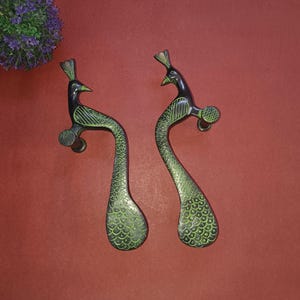 Two Peafowl Design Door Pull | Brass Peacock Outdoor Handle | Hotel Entrance Gate Pull