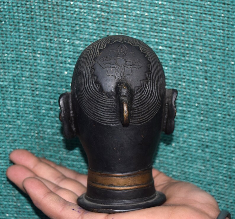 Antique Head of Indian Goddess Kali Brass Angry Deity Face