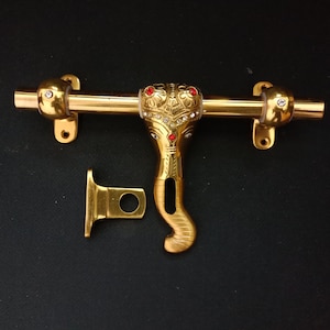 Elephant Design Door Sliding Latch Lock | Brass Animal Face Design Door Latch Pull | Royal Theme Entry Door Decor