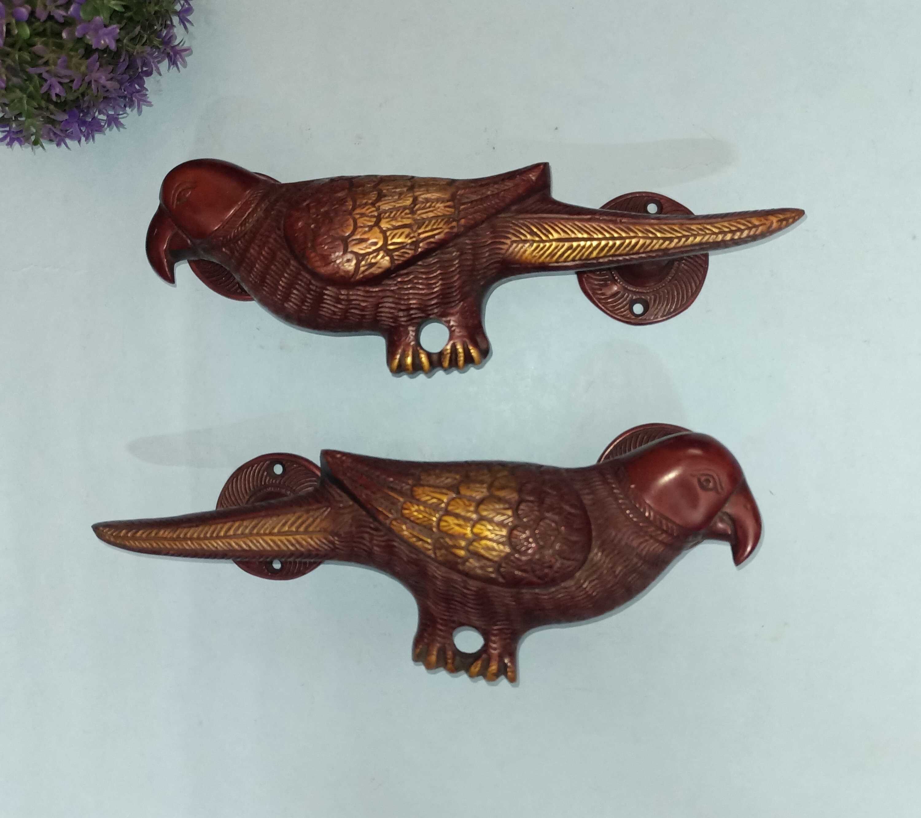 Eclectus Parrot Couple Door Pull | Brass Love Birds Shape Door Handle Pair | Home Door Interior Gift Decor