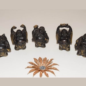 Japanese God Laughing Buddha Figurines | Brass Feng Shui Statue | Corner Mount Home Altar Dummy