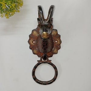 Graceful Deer Design Knocker Home and Office Door Hardware | Brass Swamp Deer Face Entry Door Bell | Unique Hardware Home Decor