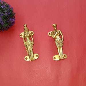 ウォリアーキングクイーンドアハンドル | 真鍮製エジプト風形状取っ手セット | キャビネット引き出し取っ手 2個セット