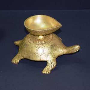 Feng Shui Turtle Oil Stand | Brass Tortoise Figurine Oil Diya | Temple Decorative Lamp