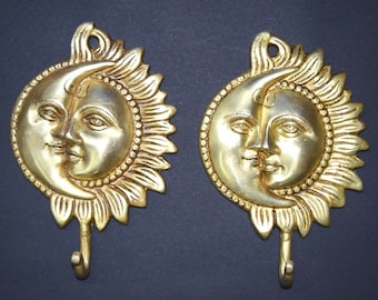 Sun Moon Face Wall Hook | Brass Sunshine Wall Hook | Living Room Wall Hanging Decoration