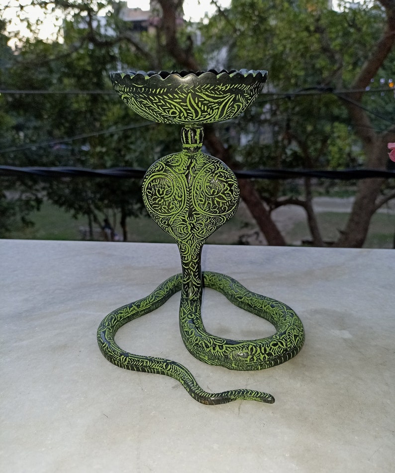 Python Head Statue Snake Sculpture With Head Bowl | Brass Python Serpent Shape Statue Oil ...