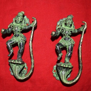 Little Krishna & Snake Door Pull | Brass Kaliya Snake Shape Door Handle | Home Door Decoration