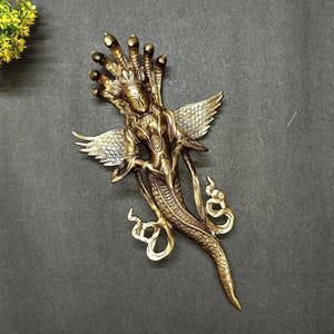 Lacquered Brass Queen of Snake Wall Decor | Medusa Goddess Wall Hanging Sculpture | Reception Wall Showpiece