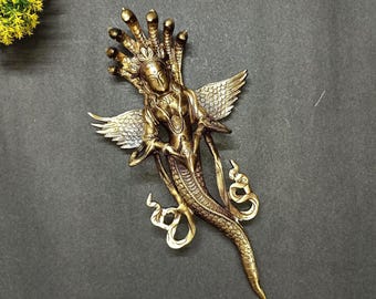 Wanddekoration aus lackiertem Messing: Schlangenkönigin | Wandskulptur der Medusa-Göttin | Blickfang für die Empfangswand (WSR)