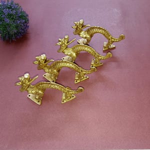 Fire Dragon Shape Cabinet Closet Puller | Brass Tibetan Dragon Theme Door Handle (02 Sets - 04 Pieces)