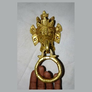 Ganesha Face Brass Knocker | Golden Finish Baby Room Door Knocker