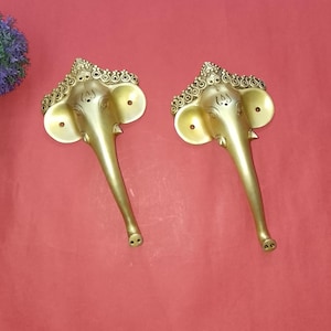 Beautiful Ganesha Pair Handle | Brass Golden Religious Restaurant Door Handle