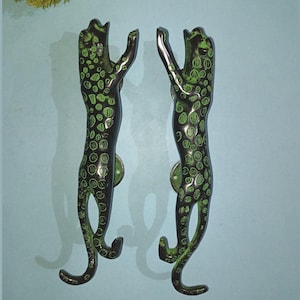 11" Inches Tiger Door Pull Round Base | Brass Leopard Shape Door Handle Pair | Interior Door Decoration