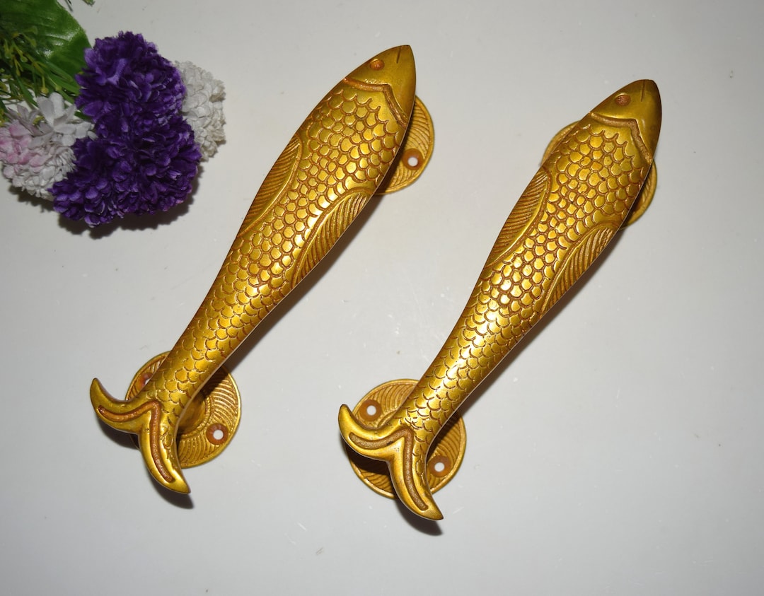 Salmon Fish Shape Door Handle Pair | Brass Clownfish Design Home Window ...