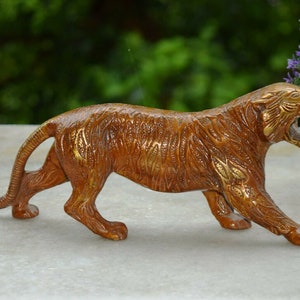 Roaring Tiger Statue | Brass Leopard Sculpture | Study Room Table Decoration