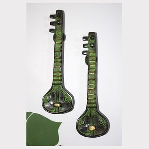 Saraswati Veena 10'' Inches Ethnic Door Puller | Brass Musical Sitar Door Handle Pair | Porch Backyard Garden Welcome Accessories
