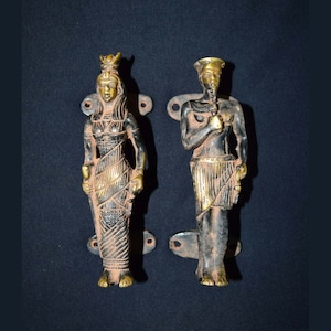Egypt King Queen Brass Handle | Egyptian Man Woman Door Pull Pair