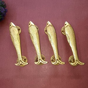 Deurklink ingangsdeur met riviervisthema | Messing Nautical Creature Deurkruk voor kantoordeur (02 sets - 04 stuks)