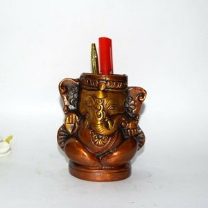 Aesthetic Ganpati Pen Holder | Brass Ganesha Flower Pot | Study Table Paperweight Decoration