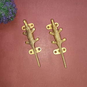 Brass Alligator Door Pull Set | Reptile Brass Door Handle | Beach Hotel Entryway Decor