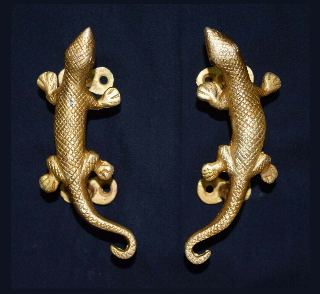 Brass Lizard Handle Pair | Reptiles Theme Door Pull Set | Kids Room ...