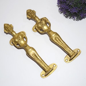 Rustic Brass Tribal Men Door Handles | African Style Dogra Art Cabinet Pull | Handmade Craftsman Entrance Door Hardware