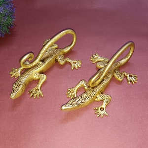 Brass Lizard Door Handle Pair | 8&#39;&#39; Inches Large Gecko Door Pull | Gate Decorative Accessories