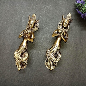 Snake Queen Design Cebinet Puller | Lacquered Brass Naag Kanya Lady Door Handle Pair Decor