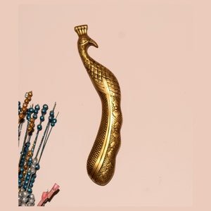 Engraving Peacock Design Door Handle | Brass Handicrafts Peafowl Pull Home Decoration
