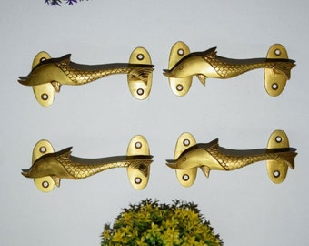 Set of 04 Dolphin Knobs | Brass Fish Door Pull Knob | Home Windows Fish Theme Decoration
