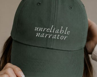 Unreliable Narrator Embroidered Comfort Colors Washed Dad Hat Bookish Merch Booktok Baseball Cap Literary Writer Gifts Dark Academia