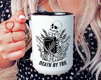 Book Mug Death By TBR Skeleton Mug Accent Mug Booktok Librarian Gifts Book Club Bookish Mug Bibliophile Book Themed Gifts Book Lover Mug