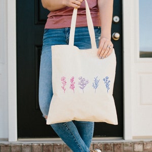 Subtle Bi Bag Wildflower Tote Bag Subtle Bi Pride Subtle Bisexual Pride Floral Tote ...